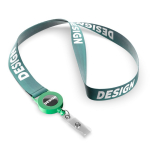 Lanyard de poliéster porta-credenciais retráctil personalização total cor verde garrafa
