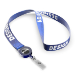 Lanyard de poliéster porta-credenciais retráctil personalização total cor azul-marinho