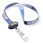 Lanyard de poliéster porta-credenciais retráctil personalização total cor azul-marinho