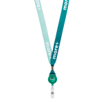 Lanyard porta-credenciais rPET detalhe metálico personalização total cor verde garrafa quinta vista