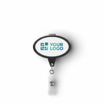 Porta-credenciais retráctil em forma oval, personalização total cor preto vista principal