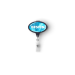 Porta-credenciais retráctil em forma oval, personalização total cor azul ultramarino