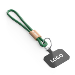 Cordão curto para telemóvel com detalhe de bambu personalização total cor verde garrafa