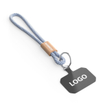 Cordão curto para telemóvel com detalhe de bambu personalização total cor azul elétrico