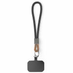 Cordão curto para telemóvel placa e anel metálico personalização total cor preto sétima vista