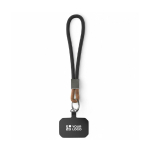 Cordão curto para telemóvel placa e anel metálico personalização total cor preto vista principal