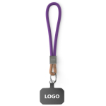 Cordão curto para telemóvel placa e anel metálico personalização total cor roxo