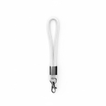 Lanyard de pulso de nylon com peça metálica personalização total cor branco sétima vista