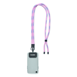 Porta-telemóvel poliéster com 2 ganchos e placa personalização total cor branco