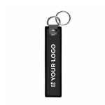Etiqueta poliéster bordada, anel 2x porta-chaves personalização total cor preto vista principal
