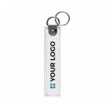 Etiqueta poliéster bordada, anel 2x porta-chaves personalização total cor branco vista principal