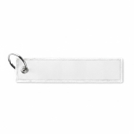 Porta-chaves forma de etiqueta poliéster bordada personalização total cor branco sétima vista