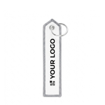 Porta-chaves têxtil tipo etiqueta ponta triangular personalização total cor cinzento vista principal