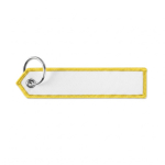Porta-chaves têxtil tipo etiqueta ponta triangular personalização total cor amarelo sétima vista
