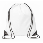 Mochila de cordão poliéster com bordas pretas PU personalização total cor branco sétima vista