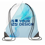 Mochila de cordão de rPET com bordas de PU personalização total cor branco vista principal
