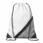 Mochila de cordão de poliéster com bolso de malha personalização total cor branco sétima vista