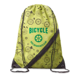 Mochila de cordão de poliéster com bolso de malha personalização total cor branco