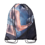 Mochila de cordão de poliéster com bolso de malha personalização total cor branco