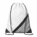 Mochila de cordão de rPET com bolso de malha personalização total cor branco sétima vista