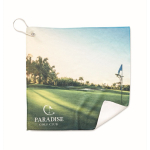 Toalha de golfe de rPET com gancho para pendurar personalização total cor branco