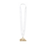 Medalha de madeira com fita cosida em V personalização total cor branco sétima vista