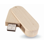 Pen USB com estrutura giratória de madeira personalização total cor madeira clara quinta vista