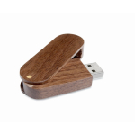 Pen USB com estrutura giratória de madeira personalização total cor madeira escura quinta vista