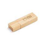 Pen USB feita de bambu com tampa e caixa de papel kraft cor natural imagem com logo
