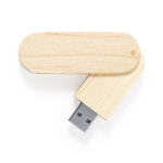 Pen USB de madeira em formato giratório com estrutura protetora cor madeira quarta vista