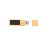 Pen USB de bambu com fecho de íman e área de marcação iluminada cor castanho-claro quarta vista