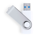 Pen USB com clipe metálico em formato giratório e corpo em branco terceira vista