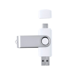 Pen USB com clipe metálico e ligação dupla Tipo-C e USB cor branco primeira vista