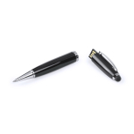 Caneta USB de metal de abertura giratória com tinta azul cor preto primeira vista