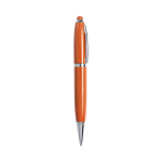 Caneta USB de metal de abertura giratória com tinta azul cor cor-de-laranja primeira vista