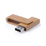 Pen USB de madeira de bambu com mecanismo giratório protetor cor castanho primeira vista