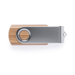 Pen USB de madeira de bambu com clipe metálico giratório cor castanho escuro segunda vista