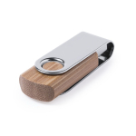 Pen USB de madeira de bambu com clipe metálico giratório cor castanho escuro terceira vista