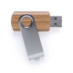 Pen USB de madeira de bambu com clipe metálico giratório cor castanho escuro quinta vista