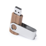 Pen USB de madeira de bambu com clipe metálico giratório cor castanho escuro primeira vista