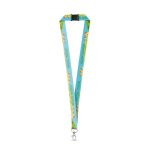 Lanyard em poliéster reciclado com fecho de segurança e mosquetão cor branco primeira vista