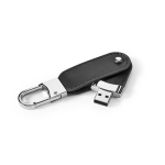 Pen USB feita de PU com clipe de mosquetão metálico incluído cor preto terceira vista