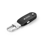 Pen USB feita de PU com clipe de mosquetão metálico incluído cor preto imagem com logo