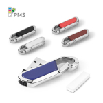 Pen USB retráctil de aço inoxidável com mosquetão personalização total cor azul real na caixa