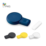 Pen USB forma circular e acabamento de borracha personalização total cor azul na caixa