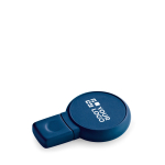 Pen USB forma circular e acabamento de borracha personalização total cor azul vista principal