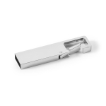 Pen USB de metal retangular com mosquetão personalização total cor prateado
