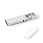 Pen USB de metal retangular com mosquetão personalização total cor prateado na caixa