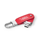 Pen USB de couro PU com mosquetão de gancho personalização total cor vermelho