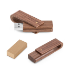 Pen USB giratória feita de madeira de nogueira personalização total cor madeira escura na caixa
